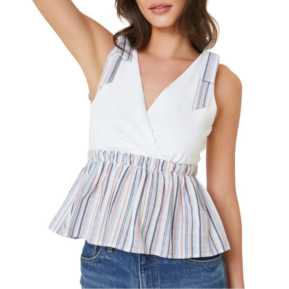 NWT Anthropologie Women's Dolan Cotton V-Neck Peplum Bow Tie Tank Top